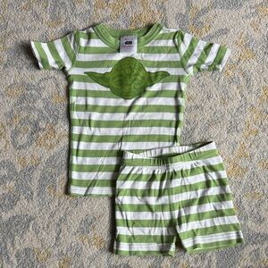 Hanna Andersson Green and White Striped Yoda Pajama Set